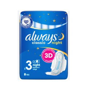 LWAYS 8CT CLASSIC PADS-NIGHT W/WING Packing / Size : 16/8CT